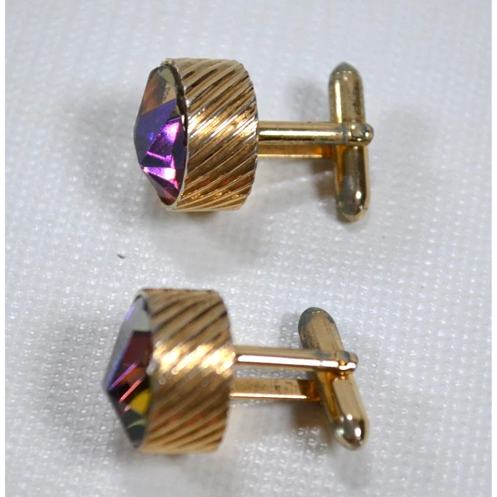 Vintage Swank Gold Tone Cufflinks‎ with Watermelon Rhinestone